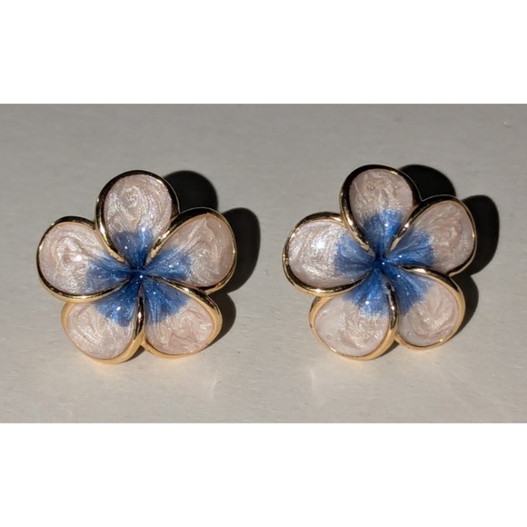 RDH Jewelry - RDH Enamel Plumeria Flower Stud Earrings Gold Tone Hawaiian Tropical EUC Floral
